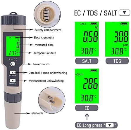 Dijital Test Cihazı Tuz / EC/TDS / Sıcaklık Ölçer Tuz Ölçer Tuzluluk Test Cihazı Su Geçirmez Saltmetre Tuz Ölçer