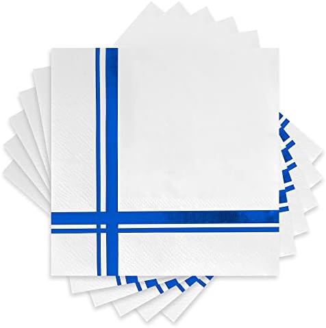 Beyaz Kokteyl Peçetelerinde Fanxyware Koyu Mavi-100'lü Paket, 5 x 5, 3 Katlı Kağıt - Stil Adı: Blissful Crossing