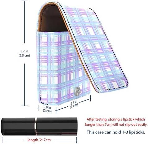 ORYUEKAN Ruj Kılıfı Ayna ile Sevimli Taşınabilir Makyaj Çantası kozmetik torbası, Kafes Ekose Izgara Kontrol Mavi