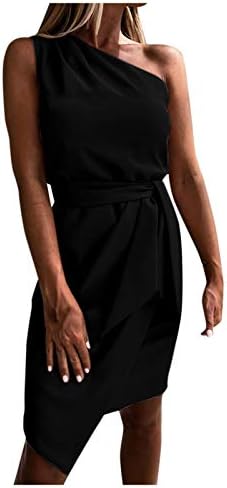 ıQKA Seksi Elbise Kravat Etek tek omuzlu elbise Katı Rahat Kolsuz Renk Kadın Kısa kadın Elbise