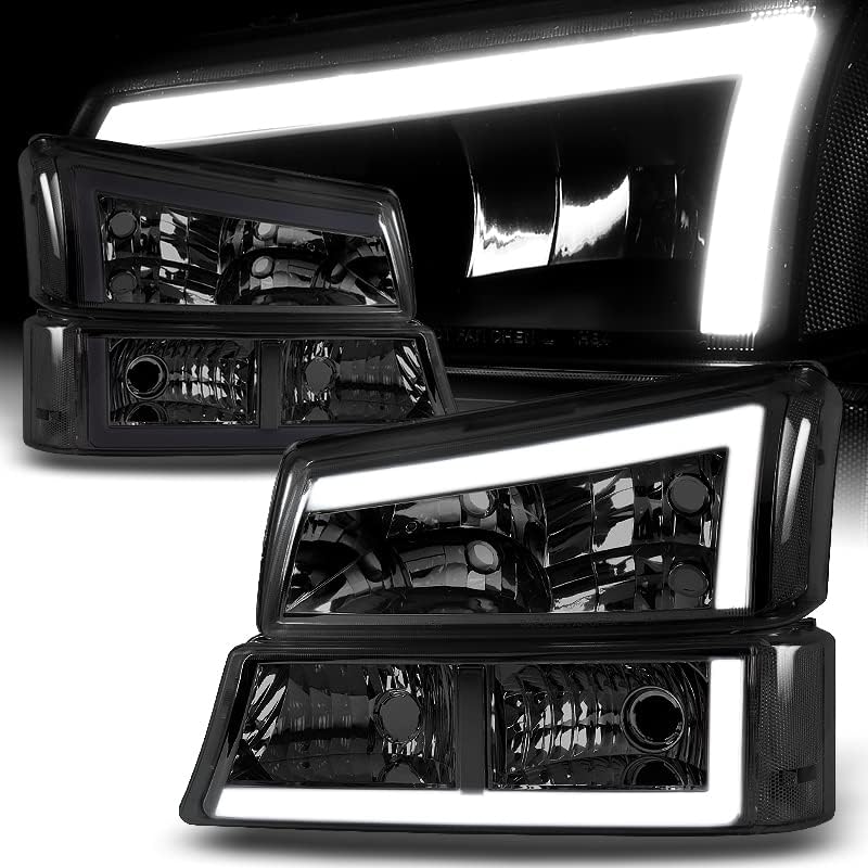 DriftX Performans, 4 ADET LED DRL Krom Konut Duman Lens Farlar + Tampon Lambaları 2002-2007 Chevrolet İle uyumlu,
