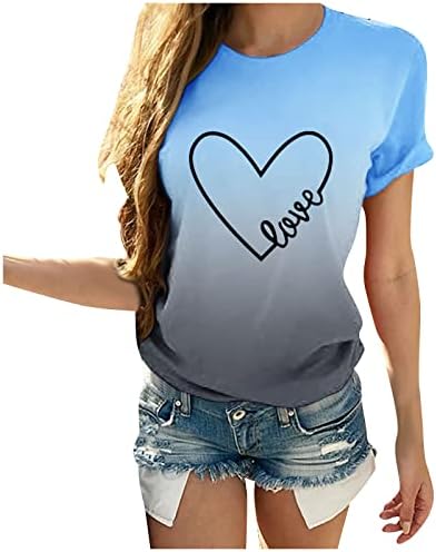 Kadınlar için sevgililer Gömlek Bayan Yaz Üstleri Grafik Tees Artı Boyutu Y2k Giyim Rahat Rahat Kısa Kollu Crewneck