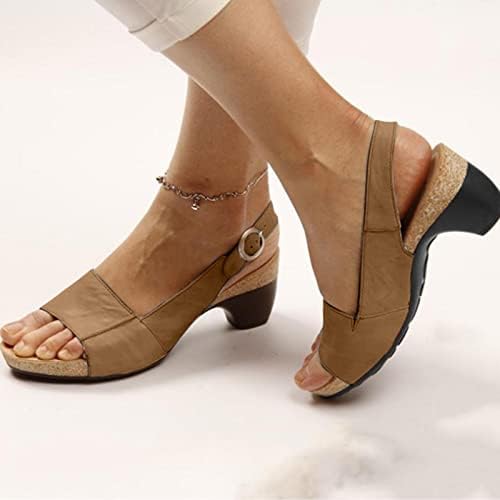 Tıknaz topuklu sandalet Kadınlar için Yaz Şık Ofis Sandalet Slaytlar Ayakkabı Ayak Bileği Kayışı Metal Toka Terlik