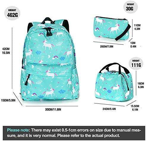 Rüya Unicorn okul çantası Çocuklar 3-in-1 Bookbag Seti, Junlion Laptop Sırt Çantası Öğle Yemeği Çantası Kalem Kutusu