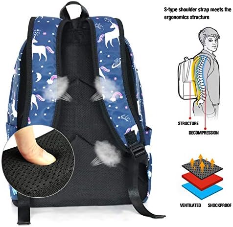Rüya Unicorn okul çantası Çocuklar 3-in-1 Bookbag Seti, Junlion Laptop Sırt Çantası Öğle Yemeği Çantası Kalem Kutusu