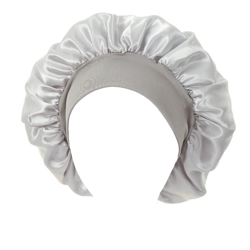 TOPTIE Saten İpeksi Uyku Bonnet Cap ile Premium Geniş Elastik Bant Headwrap Doğal Kıvırcık Saçlar için-Gri