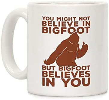 LookHUMAN Bigfoot Sana İnanıyor Beyaz 11 Ons Seramik Kahve Kupası