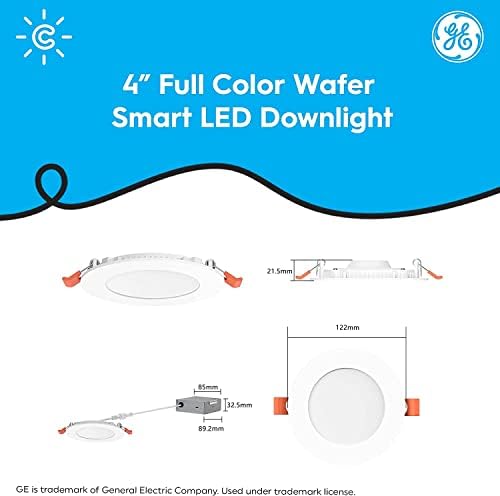 GE CYNC Akıllı LED Gofret Downlight, Renk Değiştirme ve Beyaz Ton gofret ışıkları, Gömme Gövde Gerekmez, 4 inç (3'lü