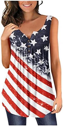 Şık Tank Top Kadınlar için Amerikan Bayrağı Vatansever Gömlek 4th Temmuz Yaz kolsuz Tişört Pilili Dökümlü Casual