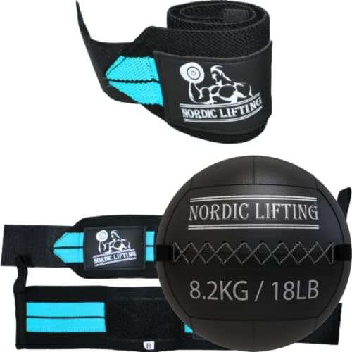 İskandinav Kaldırma Bilek Sarar 1p-Aqua Mavi Paket Duvar Topu ile 18 lb